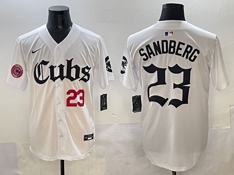 Men 2025 Chicago Cubs #23 Sandberg White Five generations Joint Name Nike MLB Jersey style 4